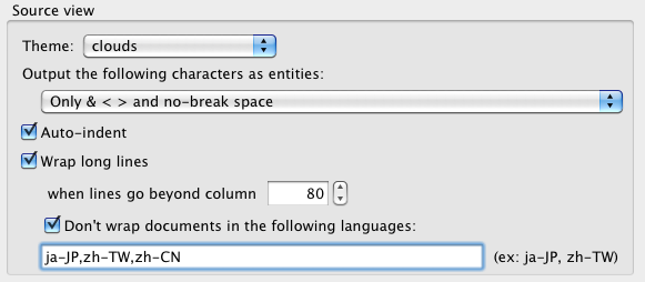 New preferences for auto-indent and wrapping in Source View
